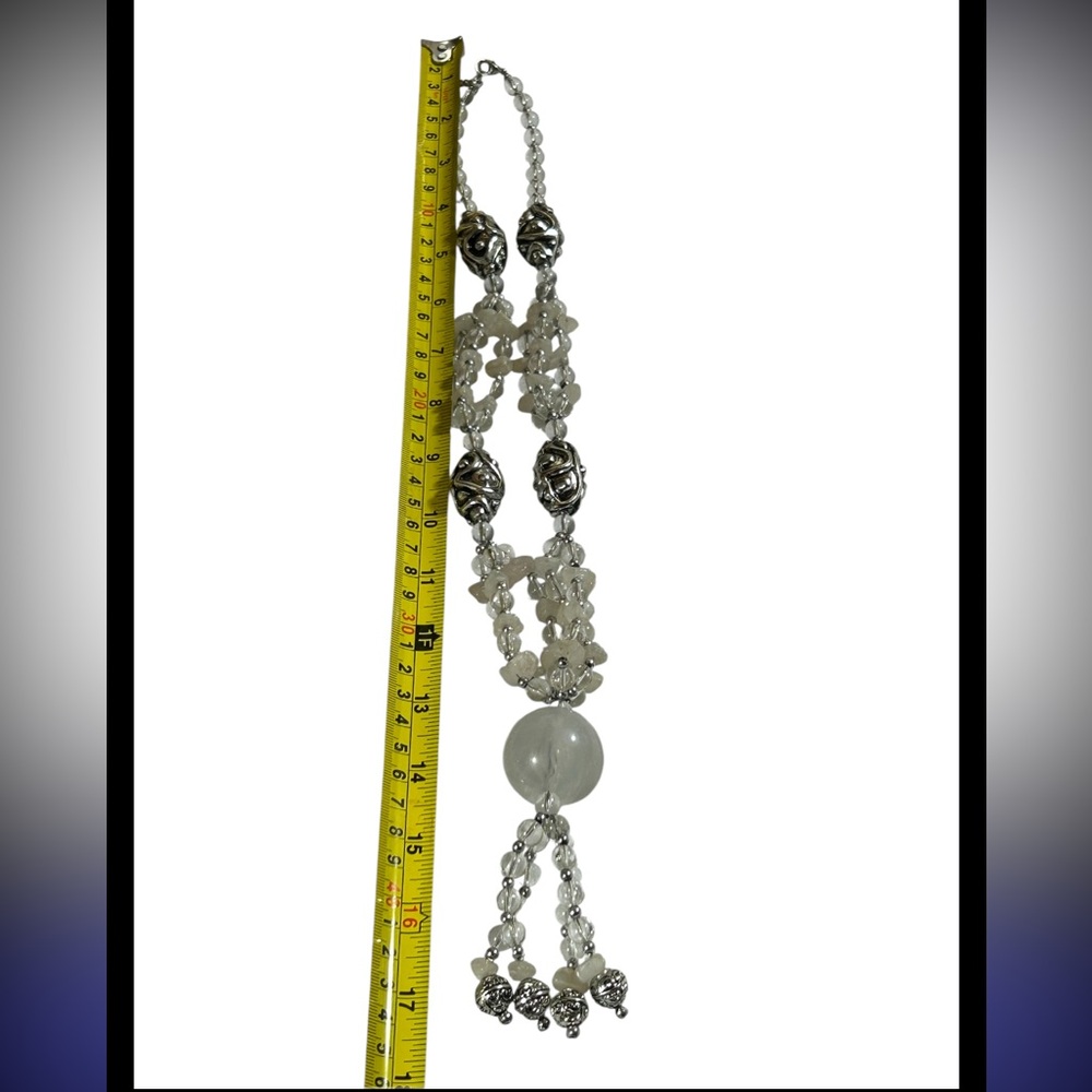 Vintage Obatala Mazo Necklace‎ Natural White Quartz Silver Tone Santeria Beaded